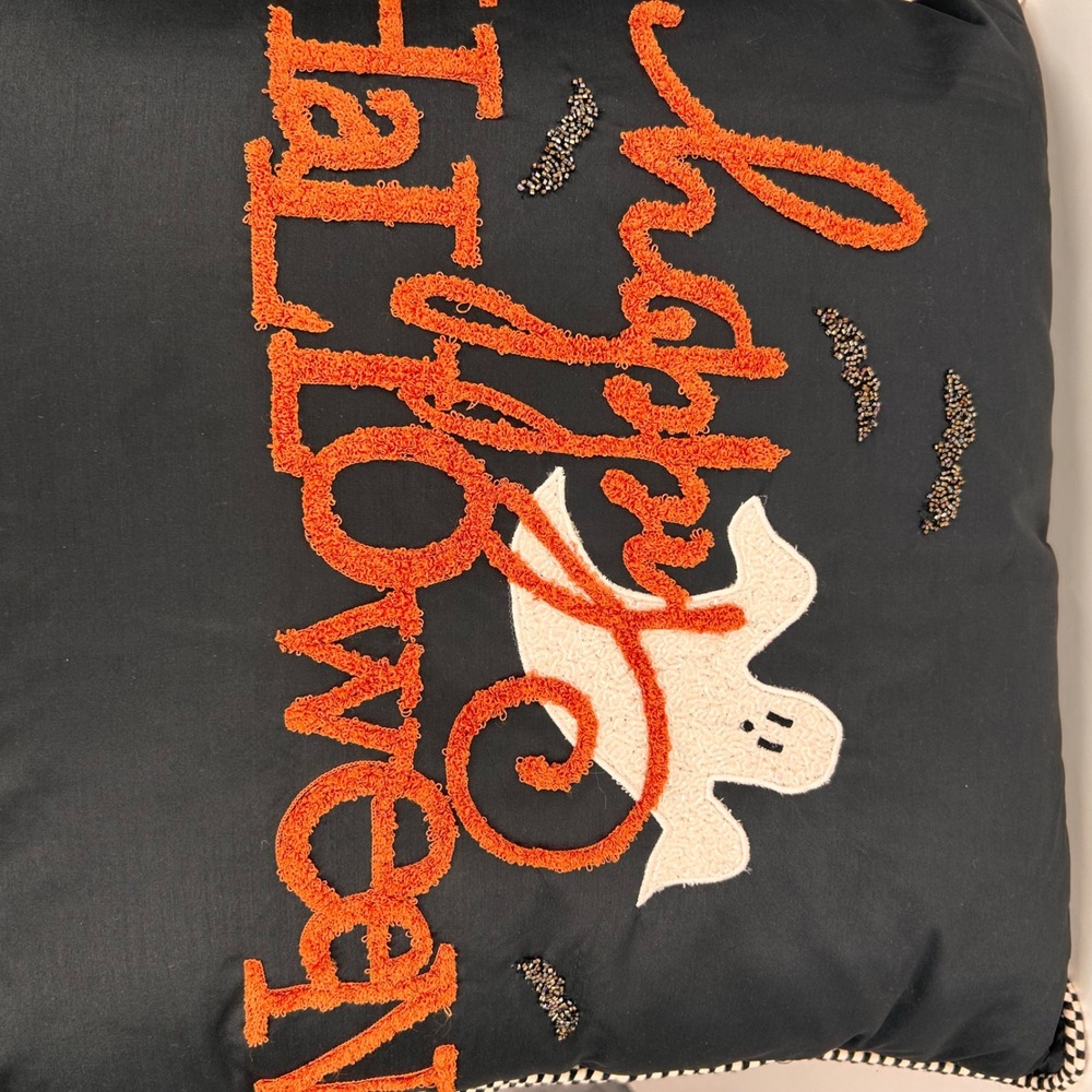 MacKenzie-Childs Happy Halloween Embroidered Ghost Bat Pillow 20x20 75741-1203 - Picture 16 of 16